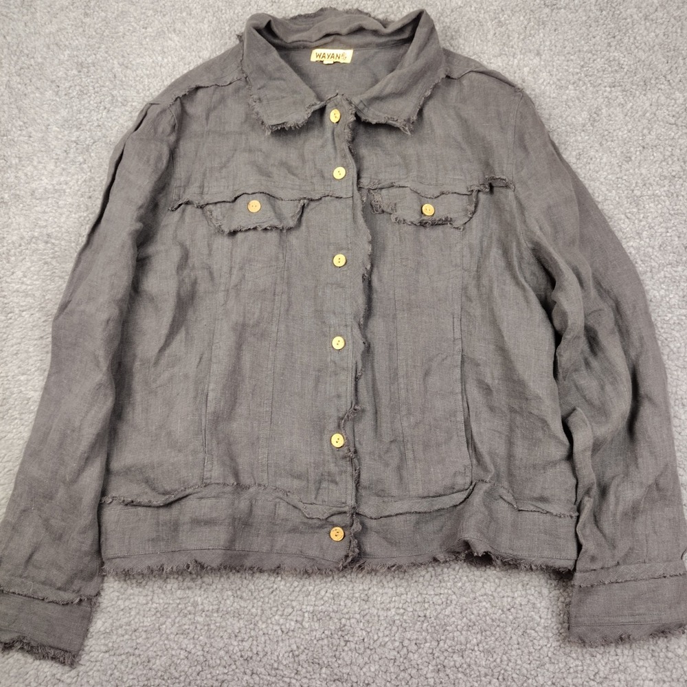 Wayan Charcoal Gray 100% Linen Jacket XL Womens Resort Vacation